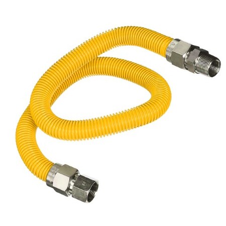 Flextron Gas Line Hose 3/8'' O.D.x36'' Len 1/2" FIPxMIP Fittings Yellow Coated Stainless Steel Flexible FTGC-YC14-36C